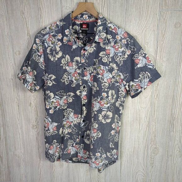 Quiksilver Men’s Large Modern Fit Blue Cowgirl Rocket Casual Button Down Shirt - Picture 1 of 8